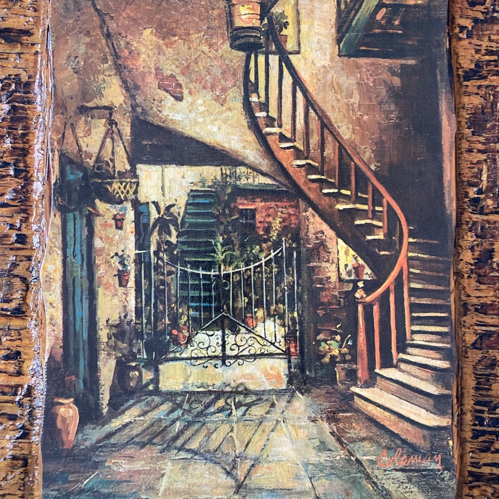 framed print titled "Four Courtyards" by O.L. Coleman, on Rustic wooden Frame - Picture 10 of 12